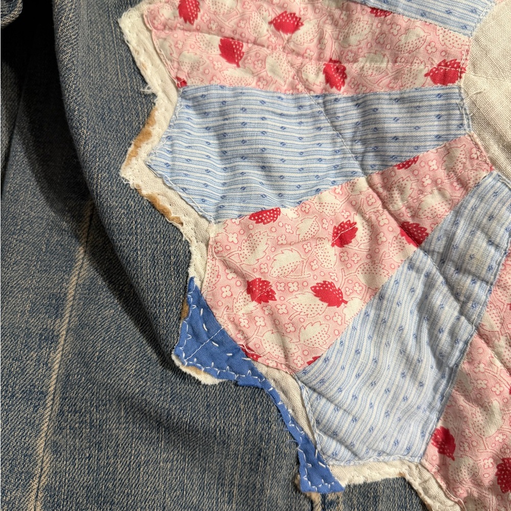 Women’s Denim Jacket with Patchwork Design quilt handmade small - Picture 2 of 6